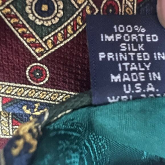 Tommy Hilfiger Vintage Lion Crest Geometric Print Silk Tie - Picture 12 of 13